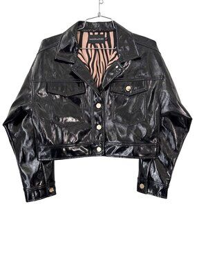 Jagger & Stone Cropped Jacket Size 6 Patent Tiger Embroidery Zebra Lining Punk
